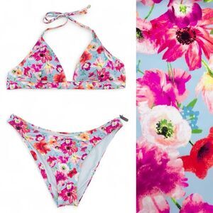 NWT Victoria’s Secret Floral Bikini Set Size XXL Light Blue Pink Poppy Print
